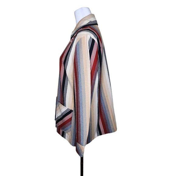 Vintage 70s Full Zip Cabana Jacket Womens Size XL Striped Dagger Collar Poly - Picture 6 of 8